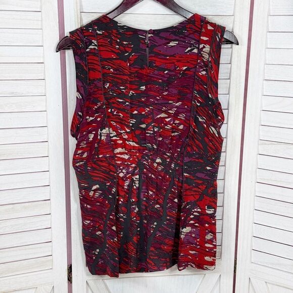 BCBGMaxAzria Abstract Print Knot Front Silk Blouse Sleeveless Black Red Medium - Picture 8 of 12